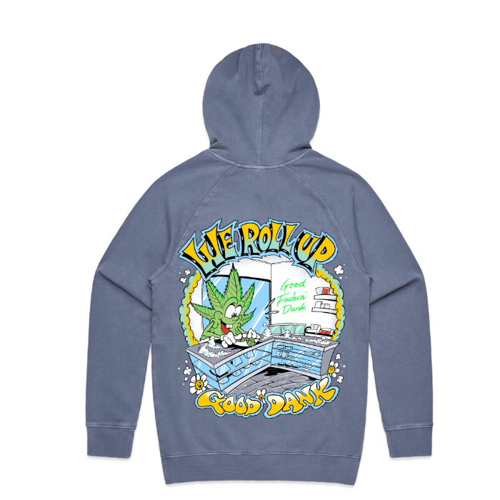 Blue Hoodie We Roll Up x Good Dank Co.